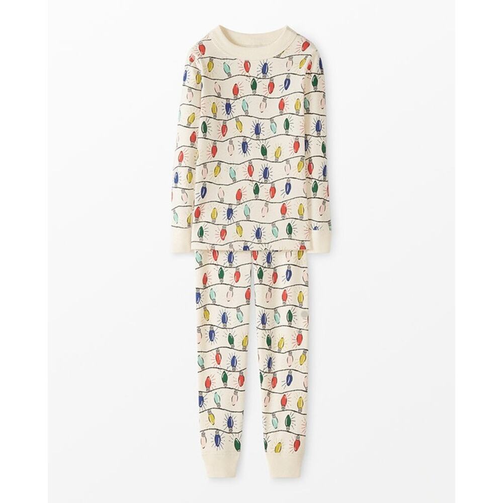 Hannah Anderson Holiday Long John Pajama Top and Bottom Set Bright Bulbs